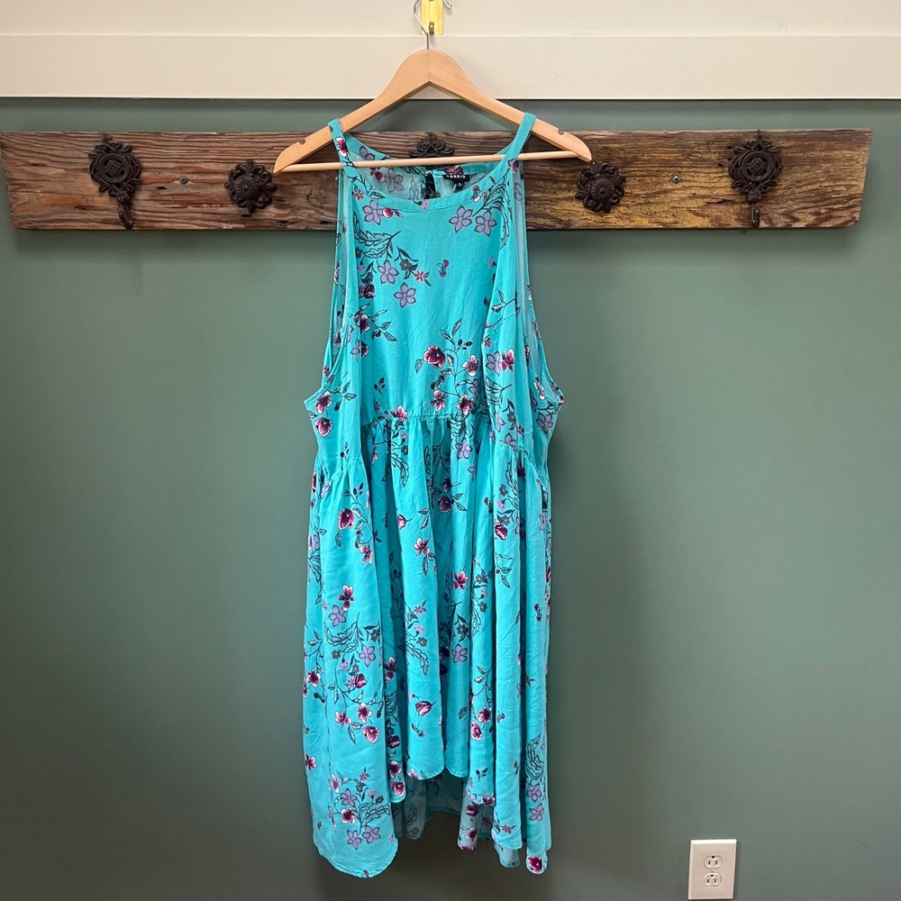Torrid Teal Floral Halter Sleeveless Rayon Babydoll‎ Dress Plus Size 4 4X 113427